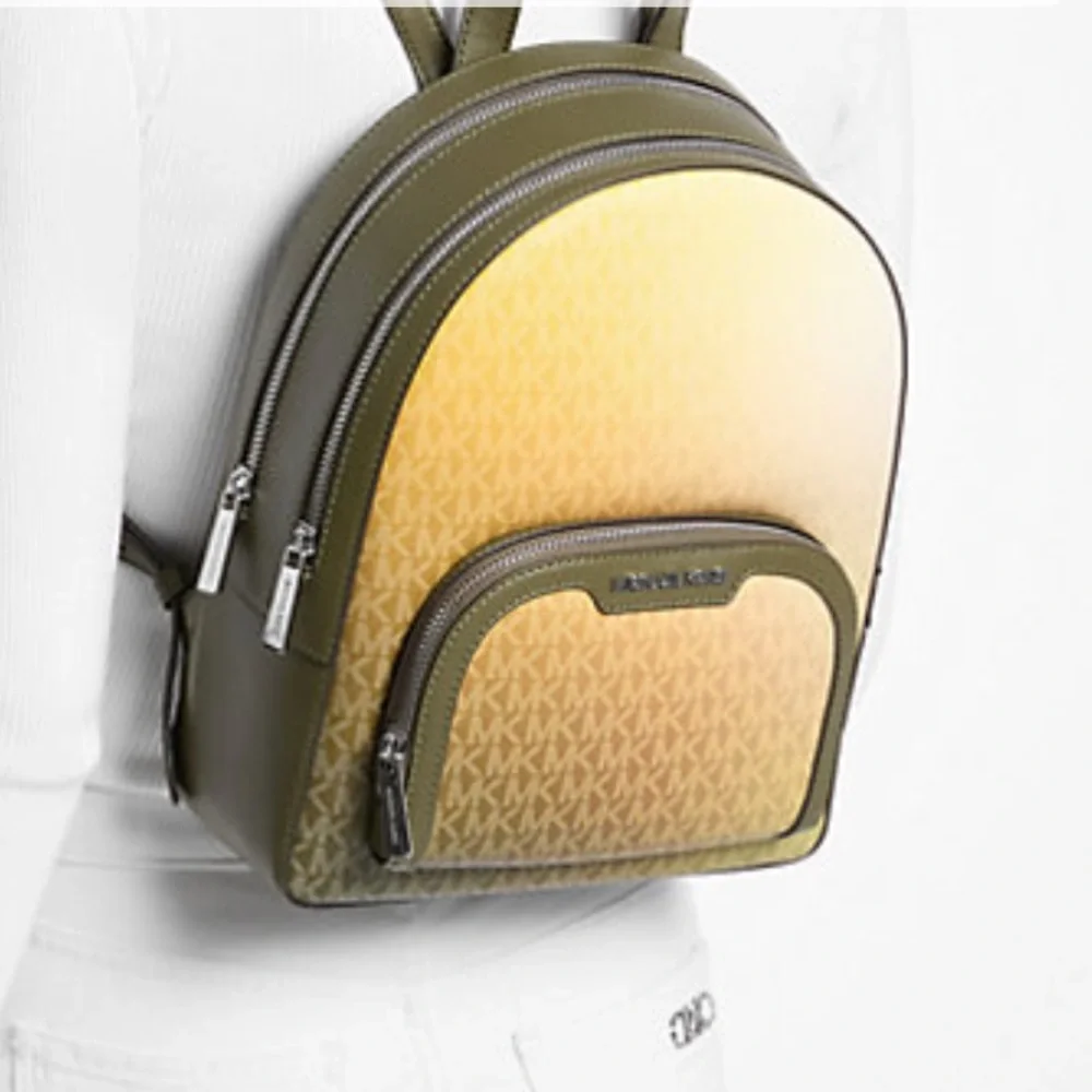 MICHAEL KORS Jaycee Medium Ombré Signature Logo Backpack Olive Combo NWT